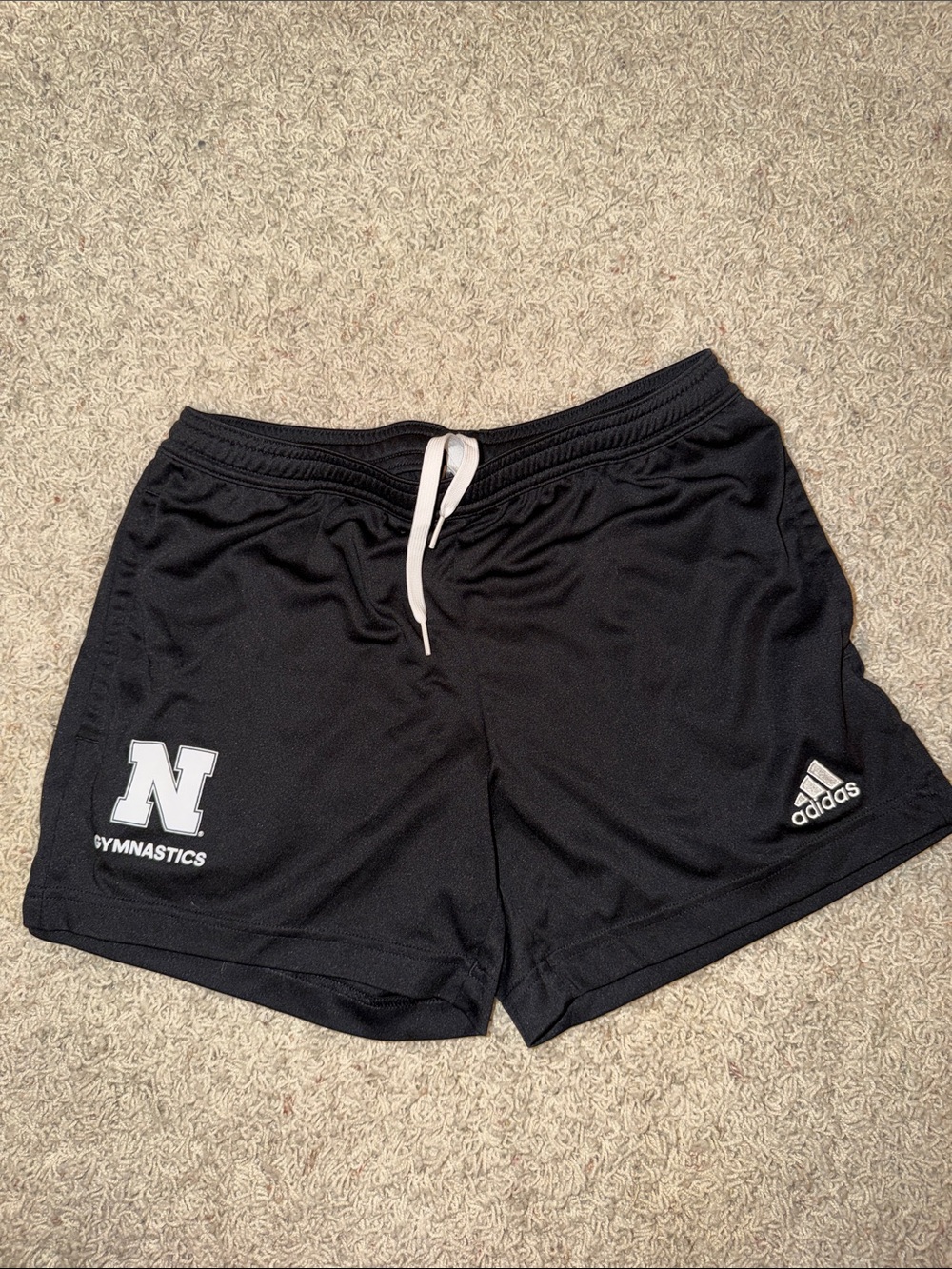 adidas Women’s Black Athletic Gymnastics Shorts with White Drawstring